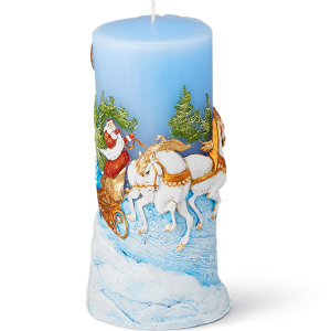 RUSSIAN TROIKA ON A SKY BLUE PILLAR CANDLE