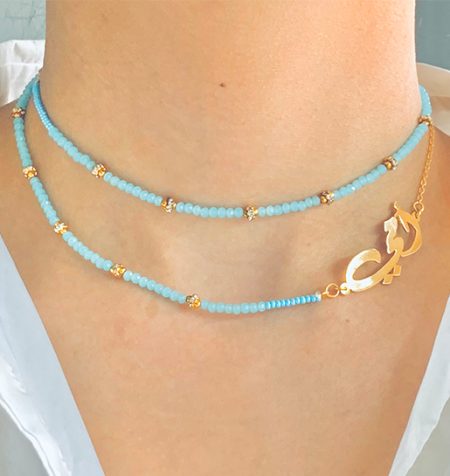 TURQUOISE CHOKER WITH WORD IN ARABIC "My Mother"