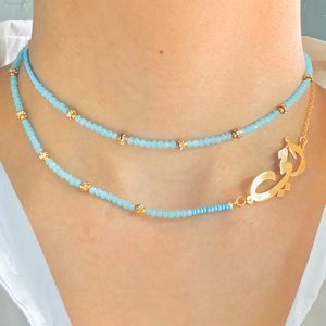TURQUOISE CHOKER WITH WORD IN ARABIC "My Mother"