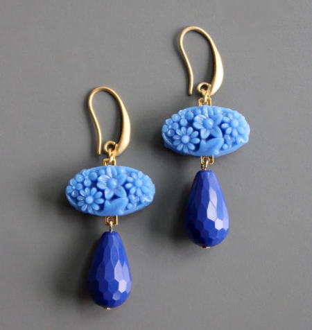 VINTAGE BLUE GLASS DROP EARRINGS